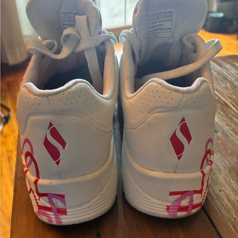 Skechers White and Pink Heart Sneakers - Picture 2 of 4